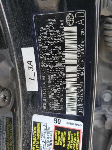 2T1BURHE3FC476582 - 2015 TOYOTA COROLLA L BLACK photo 12