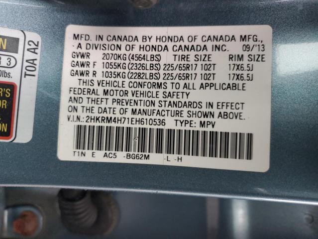 2HKRM4H71EH610536 - 2014 HONDA CR-V EXL TEAL photo 13