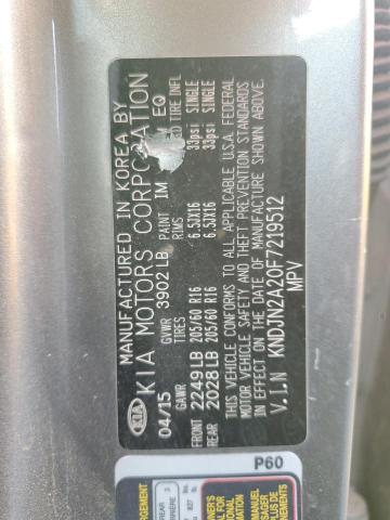 KNDJN2A20F7219512 - 2015 KIA SOUL GRAY photo 12