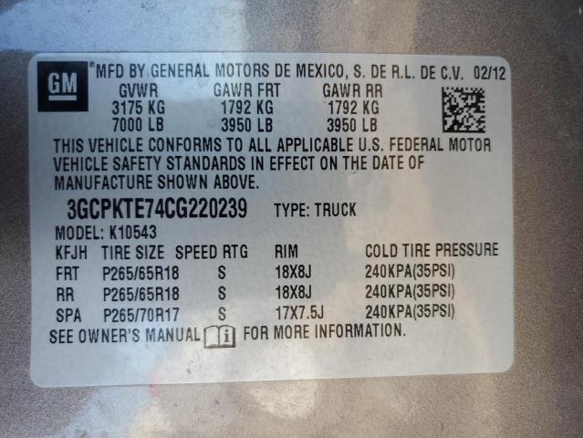 3GCPKTE74CG220239 - 2012 CHEVROLET SILVERADO K1500 LTZ GRAY photo 12