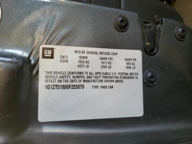 1G1ZT51886F255879 - 2006 CHEVROLET MALIBU LT GRAY photo 12