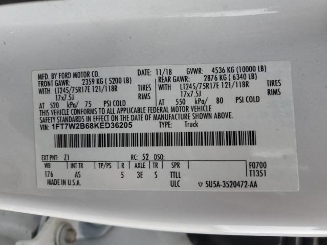 1FT7W2B68KED36205 - 2019 FORD F250 SUPER DUTY WHITE photo 12