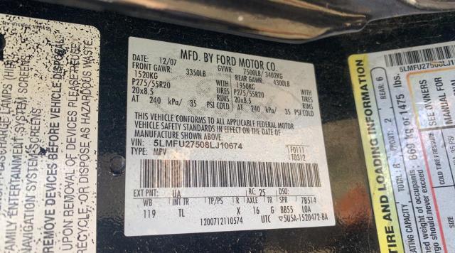 5LMFU27508LJ10674 - 2008 LINCOLN NAVIGATOR შავი ფოტო 10