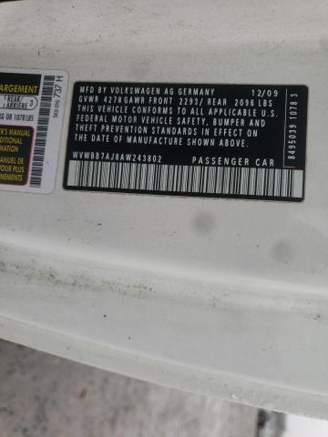 WVWBB7AJ8AW243802 - 2010 VOLKSWAGEN GOLF WHITE photo 10