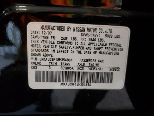 JNKAJ09F18M354864 - 2008 INFINITI EX35 BASE BLACK photo 12