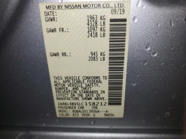 1N4BL4BV1LC158212 - 2020 NISSAN ALTIMA S SILVER photo 12