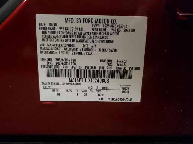 MAJ6P1ULXJC240808 - 2018 FORD ECOSPORT SE RED photo 13