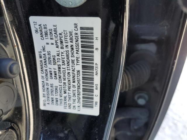 2HGFB2F9XCH577206 - 2012 HONDA CIVIC EXL BLACK photo 12