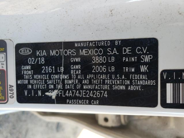 3KPFL4A74JE242674 - 2018 KIA FORTE LX WHITE photo 12