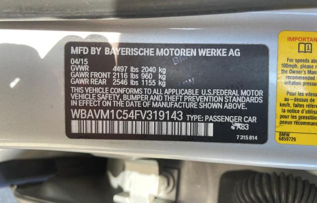 WBAVM1C54FV319143 - 2015 BMW X1 SDRIVE28I SILVER photo 10