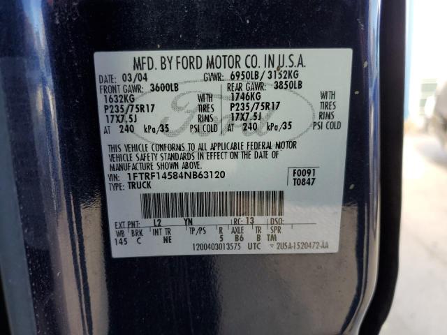 1FTRF14584NB63120 - 2004 FORD F150 BLUE photo 12