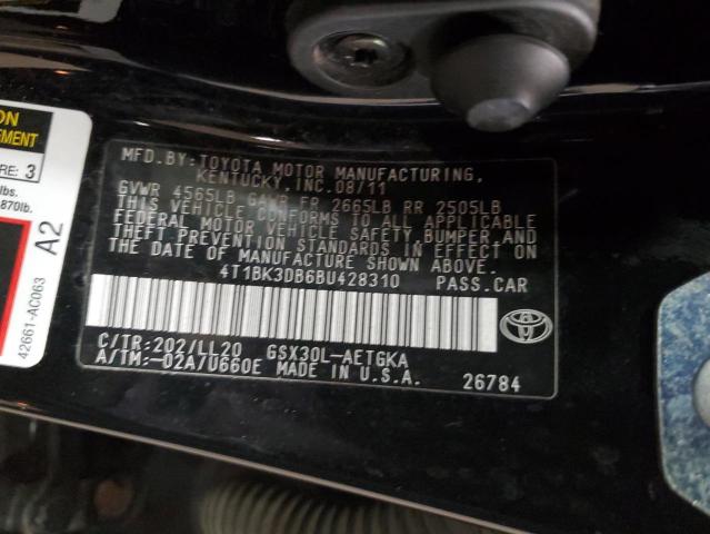 4T1BK3DB6BU428310 - 2011 TOYOTA AVALON BASE 黑色 照片 13