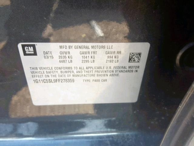 1G11C5SL9FF278359 - 2015 CHEVROLET MALIBU 1LT  照片 10