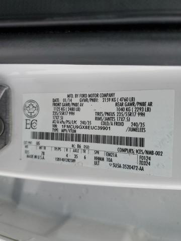 1FMCU9GX8EUC39901 - 2014 FORD ESCAPE SE WHITE photo 13