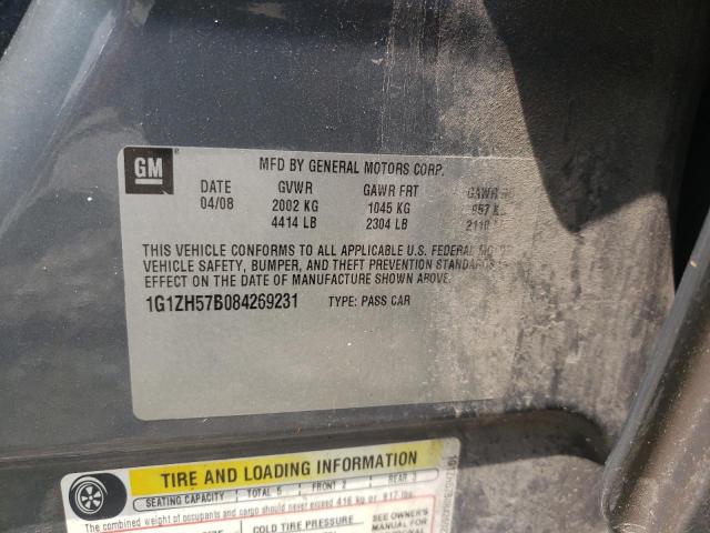 1G1ZH57B084269231 - 2008 CHEVROLET MALIBU 1LT GRAY photo 10