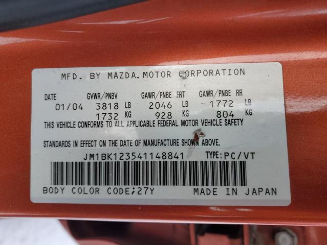 JM1BK123541148841 - 2004 MAZDA 3 S ORANGE photo 12