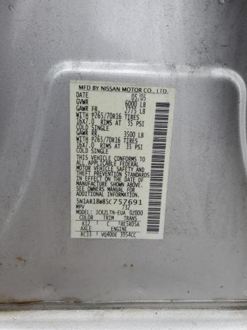 5N1AR18W85C757691 - 2005 NISSAN PATHFINDER LE ვერცხლისფერი ფოტო 12