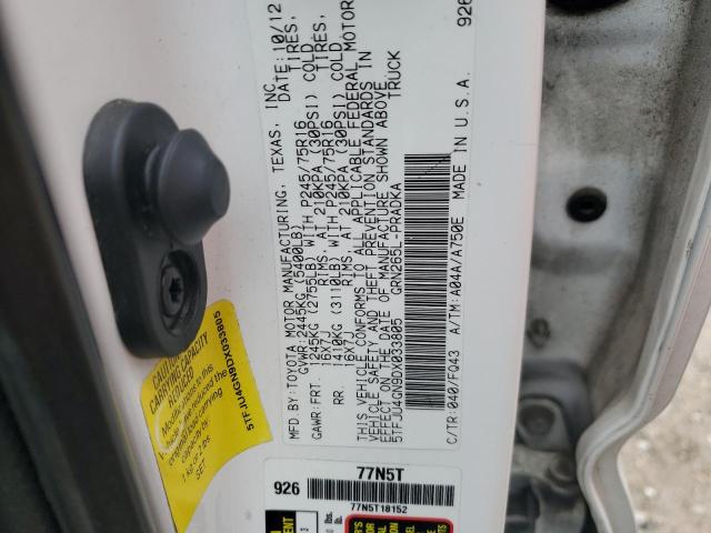 5TFJU4GN9DX033805 - 2013 TOYOTA TACOMA DOUBLE CAB PRERUNNER WHITE photo 12