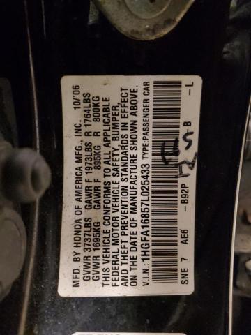 1HGFA16857L025433 - 2007 HONDA CIVIC EX BLACK photo 12