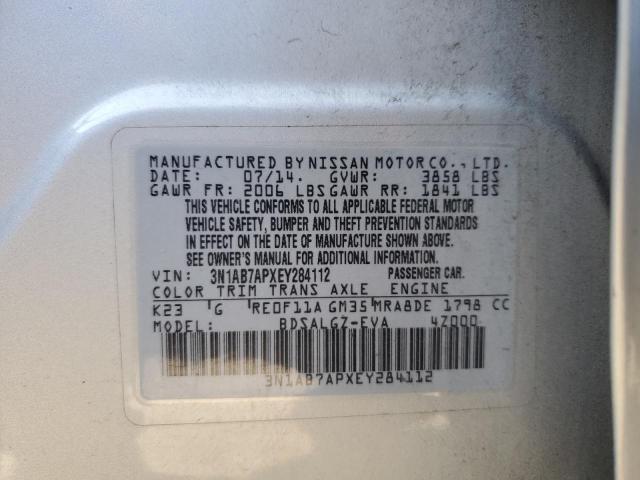 3N1AB7APXEY284112 - 2014 NISSAN SENTRA S SILVER photo 12