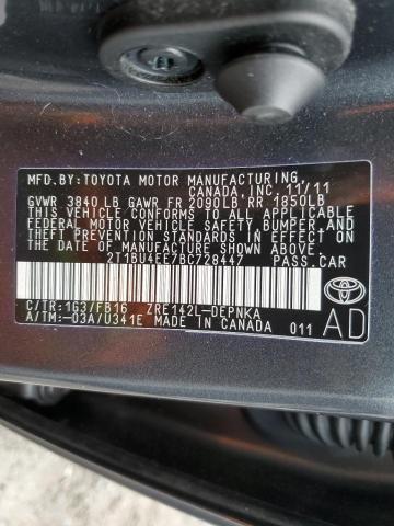 2T1BU4EE7BC728447 - 2011 TOYOTA COROLLA BASE GRAY photo 13