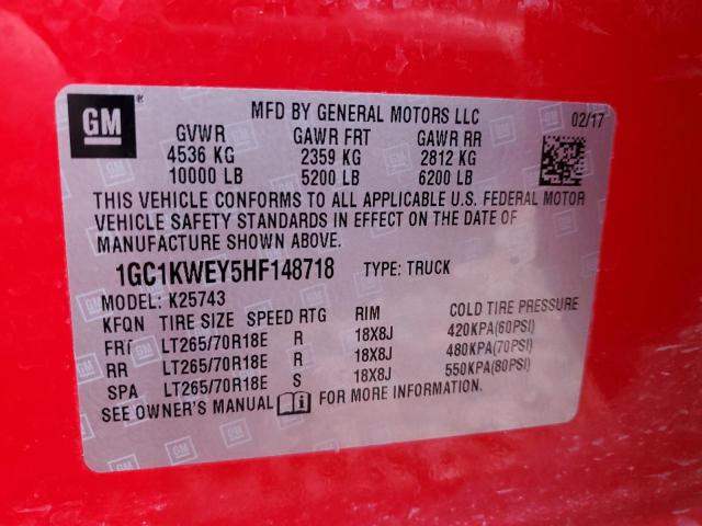 1GC1KWEY5HF148718 - 2017 CHEVROLET SILVERADO K2500 HEAVY DUTY LTZ RED photo 13