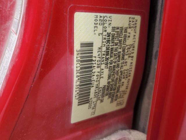 3N1BC13E89L351917 - 2009 NISSAN VERSA S RED photo 12