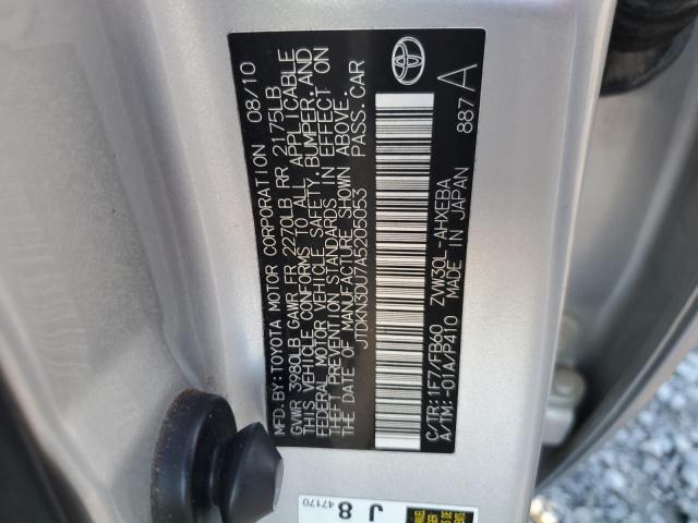 JTDKN3DU7A5205053 - 2010 TOYOTA PRIUS SILVER photo 12