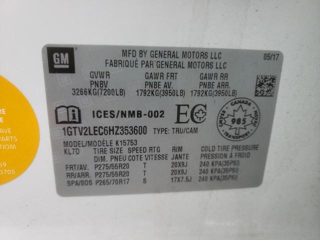 1GTV2LEC6HZ353600 - 2017 GMC SIERRA K1500 WHITE photo 13