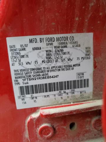 1FTSW21R38EB54247 - 2008 FORD F250 SUPER DUTY RED photo 12