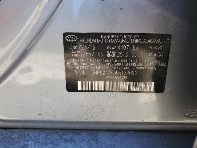 5NPE24AF3FH172092 - 2015 HYUNDAI SONATA SE SILVER photo 12