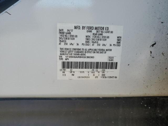 1FM5K8AR8HGC86383 - 2017 FORD EXPLORER POLICE INTERCEPTOR თეთრი ფოტო 13