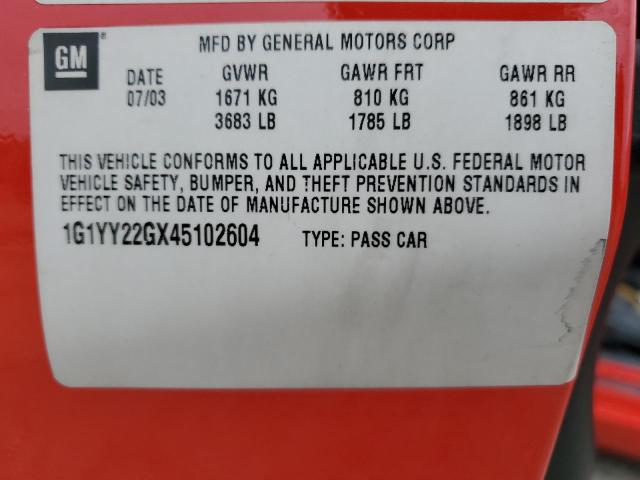 1G1YY22GX45102604 - 2004 CHEVROLET CORVETTE RED photo 12