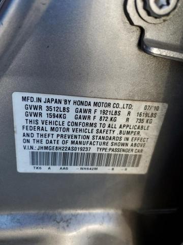 JHMGE8H22AS019237 - 2010 HONDA FIT SILVER photo 12