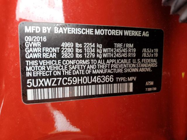 5UXWZ7C59H0U46366 - 2017 BMW X3 SDRIVE28I RED photo 13