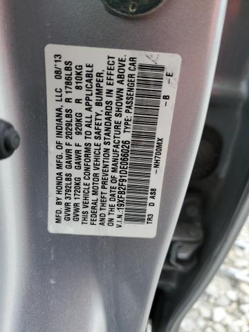 19XFB2F91DE066026 - 2013 HONDA CIVIC EXL ვერცხლისფერი ფოტო 12