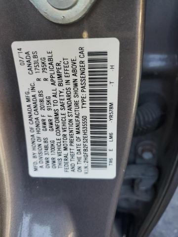 2HGFB2F52EH535550 - 2014 HONDA CIVIC LX GRAY photo 12