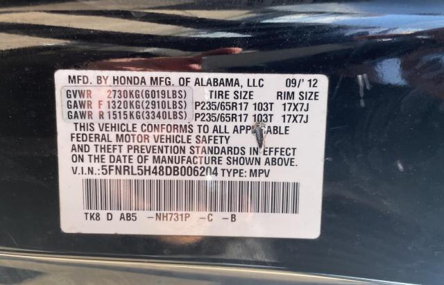 5FNRL5H48DB006204 - 2013 HONDA ODYSSEY EX BLACK photo 10