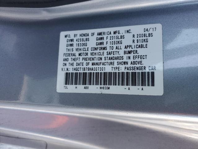 1HGCT1B79HA007301 - 2017 HONDA ACCORD EX ვერცხლისფერი ფოტო 13