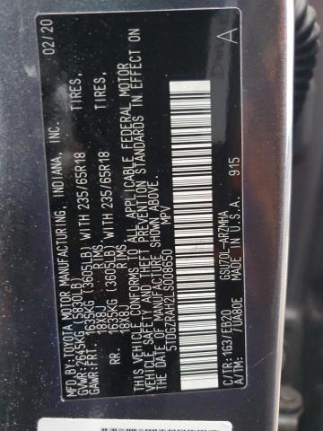 5TDGZRAH2LS008650 - 2020 TOYOTA HIGHLANDER XLE 灰色 照片 13