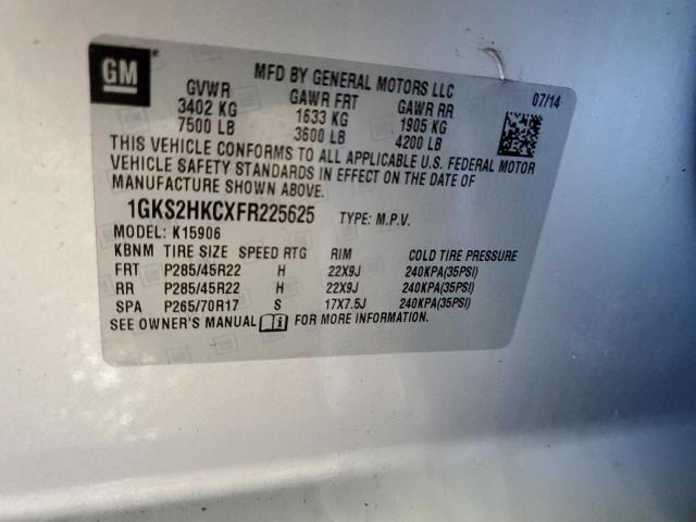 1GKS2HKCXFR225625 - 2015 GMC YUKON XL K1500 SLT SILVER photo 13