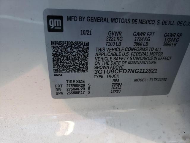 3GTU9CED7NG112821 - 2022 GMC SIERRA LIM K1500 ELEVATION WHITE photo 12