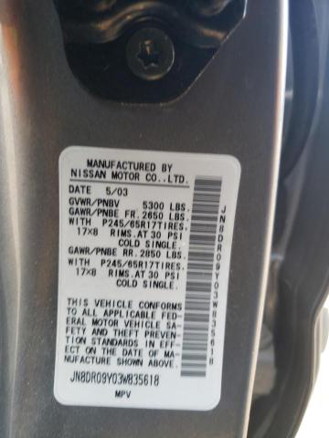 JN8DR09Y03W835618 - 2003 NISSAN PATHFINDER LE ნაცრისფერი ფოტო 14