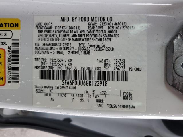 3FA6P0UU6GR123918 - 2016 FORD FUSION S HYBRID WHITE photo 12