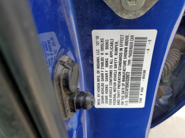 19XZE4F95KE020972 - 2019 HONDA INSIGHT TOURING BLUE photo 12