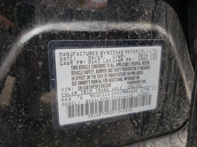 3N1AB7AP0KY345348 - 2019 NISSAN SENTRA S შავი ფოტო 10