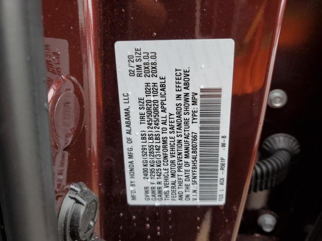 5FNYF8H54LB007667 - 2020 HONDA PASSPORT EXL Bordo foto 13