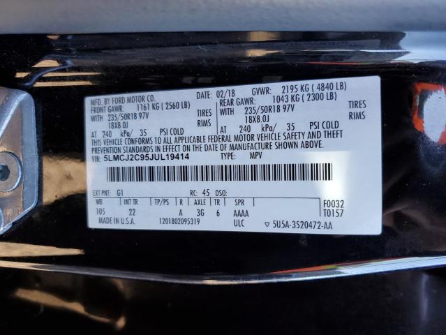 5LMCJ2C95JUL19414 - 2018 LINCOLN MKC SELECT Սև լուսանկար 12