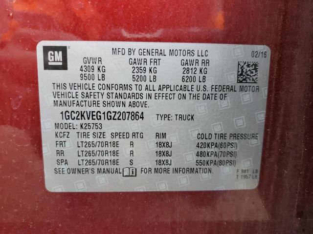 1GC2KVEG1GZ207864 - 2016 CHEVROLET SILVERADO BURGUNDY photo 12