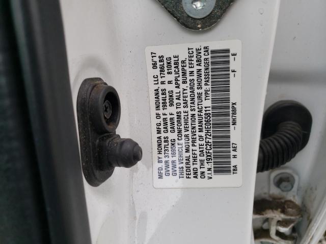 19XFC2F72HE065811 - 2017 HONDA CIVIC EX WHITE photo 12